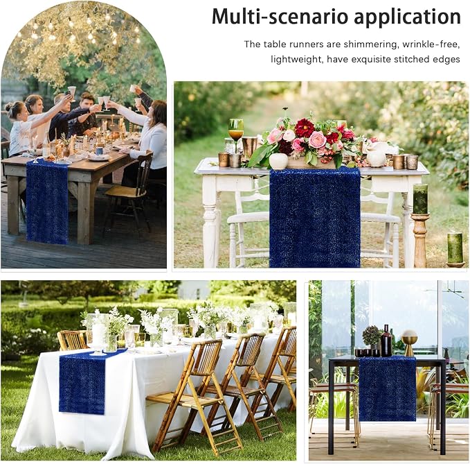 2 Packs 12 x 72 inches Sequin Table Runner, Navy Blue Glitter Table Runner for Birthday Party Supplies Wedding Engagement Baby Shower Holiday Celebration Event Decorations
