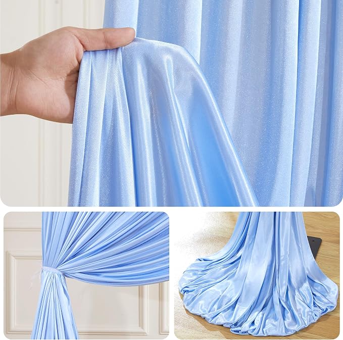 10x10 ft Blue Glitter Backdrop Curtain for Parties, Wrinkle Free Glitter Photo Backdrop Drapes 2 Panels 5x10FT Shimmer Back Drop Cloth for Baby Sower Wedding Birthday Photography Background Decor
