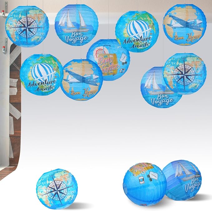 Panelee 12 Pcs Travel Around The World Paper Lanterns Party Decorations 8 Inch Hanging Round Hanging Paper Party Decorations for Holiday Indoor Outdoor Supplies