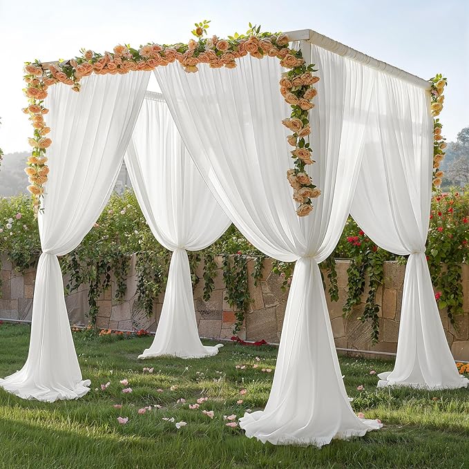 30ft x 10ft Cream White Backdrop Curtains, Wrinkle-Free Sheer Chiffon Fabric Photo Backdrop Drapes for Wedding Arch Party Ceremony Stage Photography Decorations