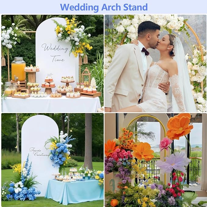 Metal Arch Backdrop Stand and Cover Set 6.6 ft, Wedding Arch Stand with White Cover for Party, Birthday, Wedding, Bridal Shower, Baby Shower (White, 6.6 ft)
