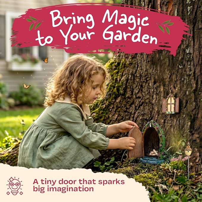 Opening Fairy Door and Window with Light, Fairy Doors for Trees Outdoor, Fairy Door, Fairy House Kit, Fairy Garden Decor, Fairy Doors, Fairy Garden Decor, Fairy Garden Decorations, Garden Fairy