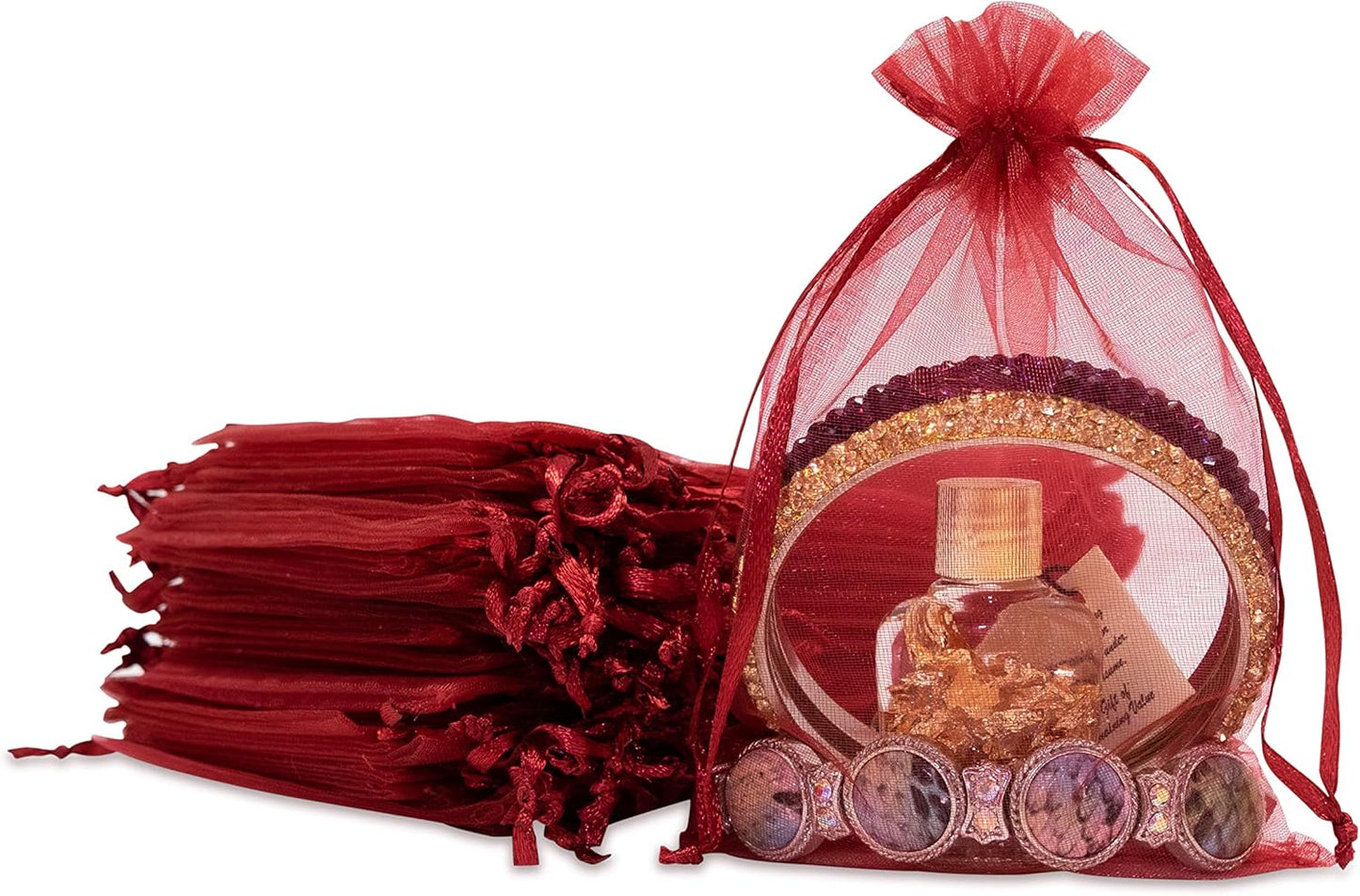 TheDisplayGuys 100-Pack 4x6 Maroon Sheer Organza Gift Bags with Drawstring, Jewelry Candy Treat Wedding Party Favors Mesh Pouch