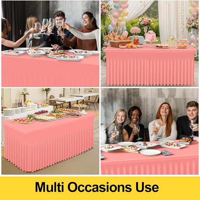 Smiry Spandex Tablecloth, Elastic Fitted Stretch Tablecloth for 4FT Rectangle Tables, Waterproof Washable Table Cover Skirt for Outdoor, Wedding, Banquet & Parties (Coral Red, 48Lx30Wx30H Inch)