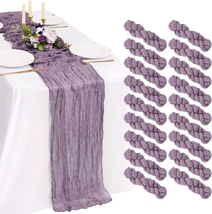 18 Pack Cheesecloth Table Runner 10FT Purple Table Runner Boho Gauze Cheese Cloth Table Runners Long Rustic Sheer Table Decorations for Wedding Party Baby Bridal Shower Birthday Holiday Home