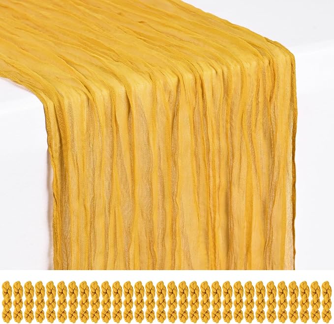 30 Pack Gold Cheesecloth Table Runner 17 x 108 inch Boho Gauze Table Runner Rustic Sheer Cheese Cloth Table Decorations for Wedding Party Baby Bridal Shower Birthday Holiday Home