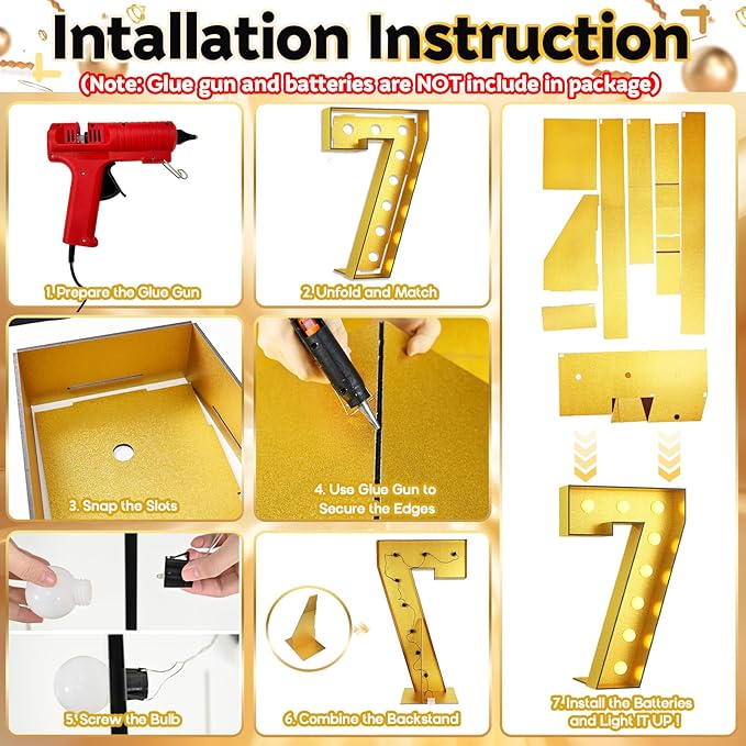 Light Up Numbers 70, 4FT Light Up Numbers Number 70 Marquee Gold Large Light Up Numbers Mosaic Numbers for 70th Birthday, Giant Light Up Numbers Pre-Cut Foam Board Kit for Graduation Anniversary Party
