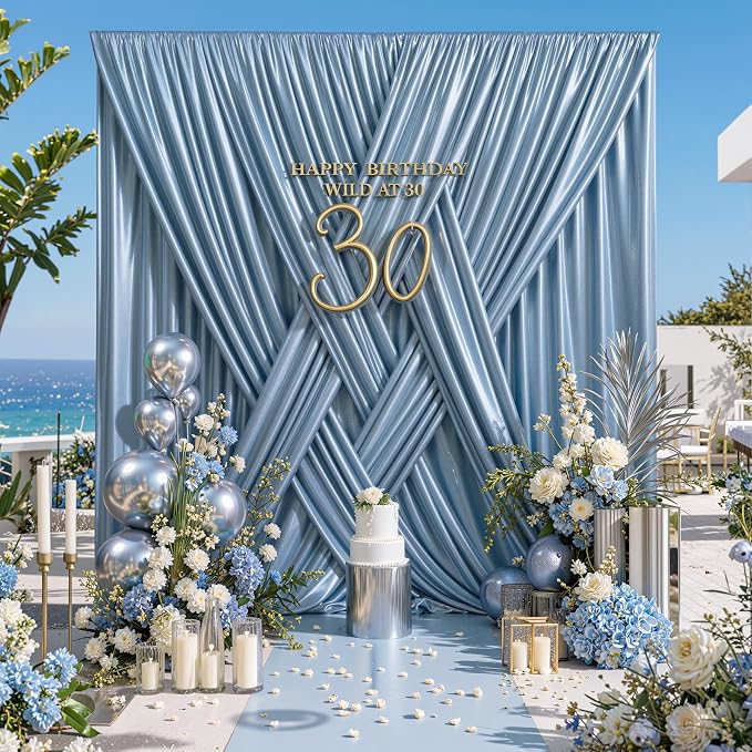 10x10FT Baby Blue Sequin Backdrop Curtain for Party - 2 Panels 5x10FT Wrinkle-Free Shimmer Drapes for Birthday, Wedding, Christmas, Decorations & Photography