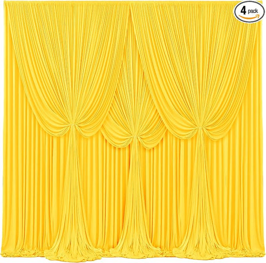 4 Panels Yellow Backdrop Curtains for Wedding Party Wrinkle Free Backdrops Curtain Drapes Fabric Decorations Photo Back Drop Cloth for Baby Shower Photography Stage Reception 20ft(W) x 12ft(H)