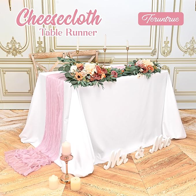 6 Pack Pink Table Runner 10FT Long Cheesecloth Table Runner Cheese Cloth Gauze for Wedding Party Birthday Decoration-Pink