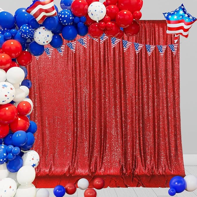 PartyDelight Red Sequin Backdrop 6x6ft 4 Inch Rod Pocket | Dense 3mm sequins on mesh backing with 4 inch rod pocket for full body photos ceremony arches party walls and stage displays