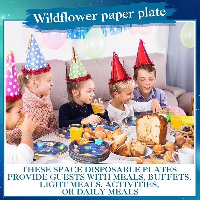 Funnymoom 60 Pcs Space Theme Party Decorations 9 Inch Astronaut Outer Space Paper Plates Solar System Birthday Party Supplies for Kids Galaxy Planet Rocket Ship Theme Decoration