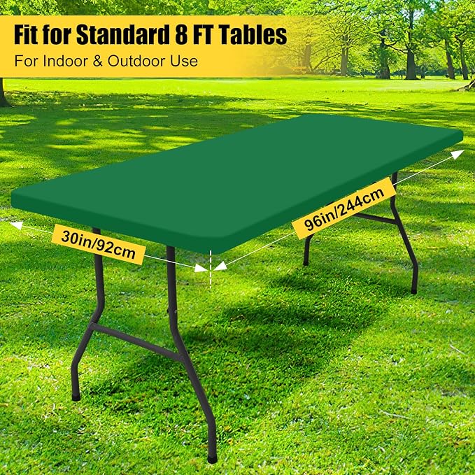 Smiry 4 Pack Rectangle Picnic Table Cloth, Waterproof Elastic Fitted Tablecloths, Washable Polyester Rectangular Patio Table Cover for Camping, Indoor and Outdoor (Hunter Green, 30"x96")