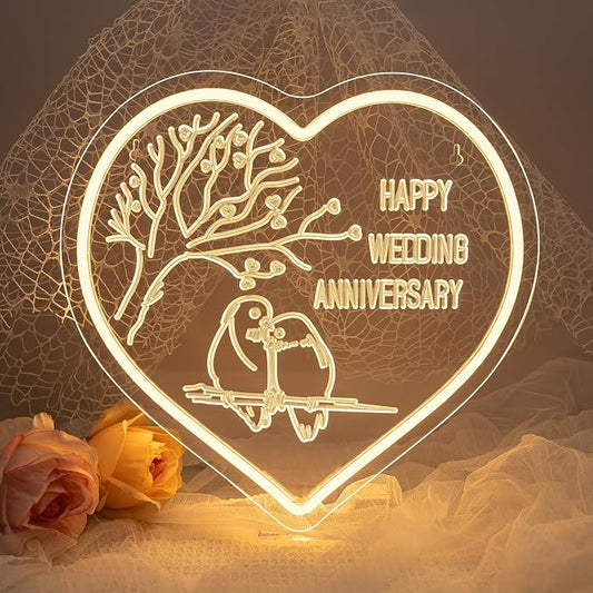 Lucunstar Wedding Neon Sign Happy Anniversary LED Sign for Wall Decor Valentines Day LED Light Love Signs Heart Decor in Wedding Party Bedroom Home Love Gifts for Couple in Anniversary Party