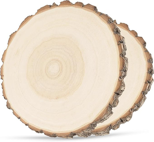 Paulownia Wood Slices 7-8inch, 2 Pack Large Natural Wood Rounds with Bark, Pre-Sanded Unfinished Wood Circles for Crafts, Wedding Centerpieces, Table Decor, DIY Coasters, Pyrography, Holiday Ornaments