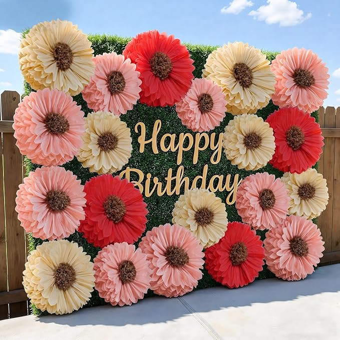 Chunful 5 Pcs 30'' 24'' Giant Fairy Tissue Paper Flowers Decoration Large Hanging Tissue Paper Pom Poms Decor for Fairy Garden Birthday Bachelorette Wedding Baby Shower Bridal Shower Party Decoration