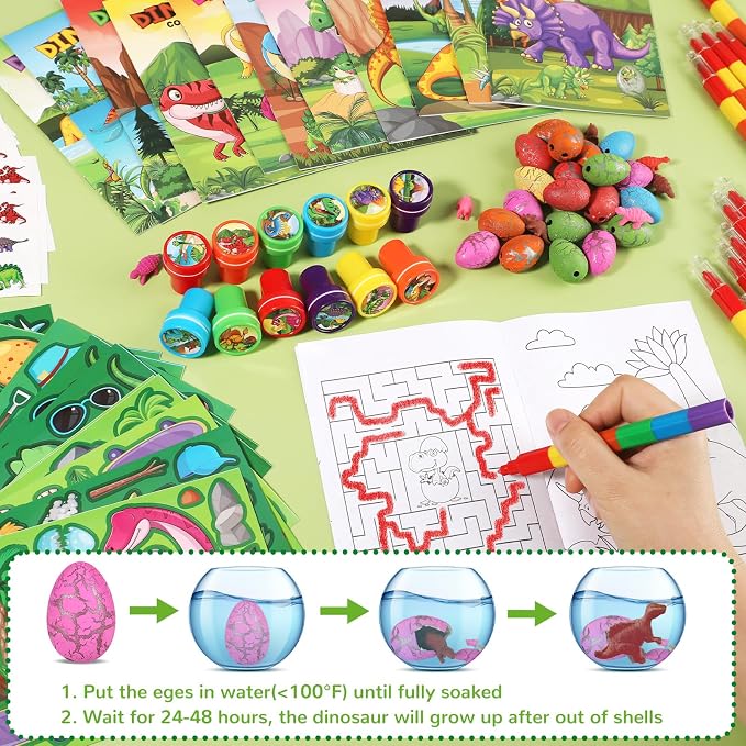 BenLouis 168Pcs Dinosaur Party Favors Dino Theme Coloring Books Crayons Sticker Set Bulk for Kids Jurassic Birthday Goodie Bag Stuffer Classroom Gifts Rewards Craft Pinata Fillers
