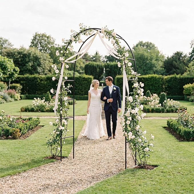 Iron Pergola Arbor Practical, 7.9 Feet High x 4.6 Feet Wide, Assemble Easily for Various Climbing Plant Wedding Garden Arch Bridal Party Decoration Wide Arbor