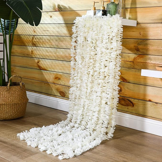 Canlierr 48 PCS Artificial Wisteria Hanging Flowers 6.56 Ft/pcs Fake Wisteria Vine Kit Hanging Flower for House Outdoor Garden Ceremony Outside Wedding Arch Floral Decor (White)