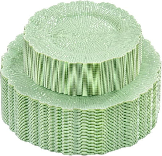 DaYammi 60 PCS Green Plastic Plates,Reef Plate Disposable & Reusable-Heavy Duty Plastic Plates for Party Including 30 Dinner Plate, 30 Dessert Plate,Green Disposable plates for Dinner Parties