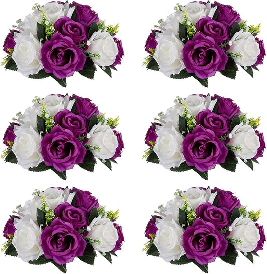 NUPTIO Flower Balls Centerpieces for Tables: 6 Pcs Purple White Fake Roses | 9.5 inch Diameter, Artificial Flower Arrangements for Wedding, Birthday Party, Bridal Shower, Quinceanera Decorations