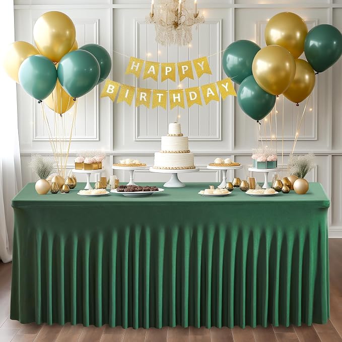 4 Packs Green Table Clothes for 6 Foot Rectangle Tables, Wrinkle Resistant Stretch Spandex Table Covers Fitted Tablecloth with Skirt for Easter Event Banquet Wedding Birthday Party