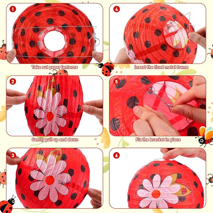 Panelee 12 Pcs Ladybug Party Decorations Paper Lanterns 8 Inch Hanging Round Paper Lanterns for Holiday Party Decorations Supplies Indoor Outdoor