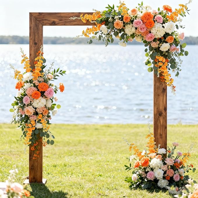 IPOPU 9Pcs Orange Artificial Delphinium Flowers Combo Clematis Greenery Stems, 33.5" Long Stem Larkspur for Wedding Centerpieces, Bridal Bouquet, Home Party Table Decor (Orange)