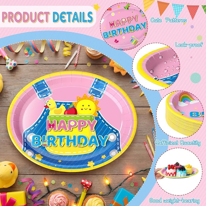 Vesici 150 Pcs Cartoon Birthday Oval Paper Plates and Napkins Set-serves 50, Cartoon Teacher Party Supplies 10'' x 12'' Large Disposable Heavy Duty Plate English Teacher Tableware for Birthday Party