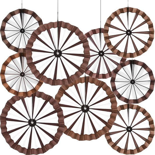 Outus 18 Pcs Western Cowboy Party Decorations Paper Fans Wagon Wheels Straw Hay Bales Hanging Ceiling Wall Decor for Country Western Themed Rodeo Farm Birthday Party Supplies (Wagon Wheels)