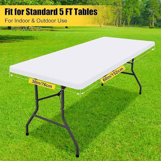 Smiry 3 Pack Rectangle Table Cloth, Elastic Fitted Flannel Backed Vinyl Tablecloths for 5ft Folding Tables, Waterproof Wipeable Table Covers for Indoor, Outdoor, Camping and Picnic (White, 30"x60")