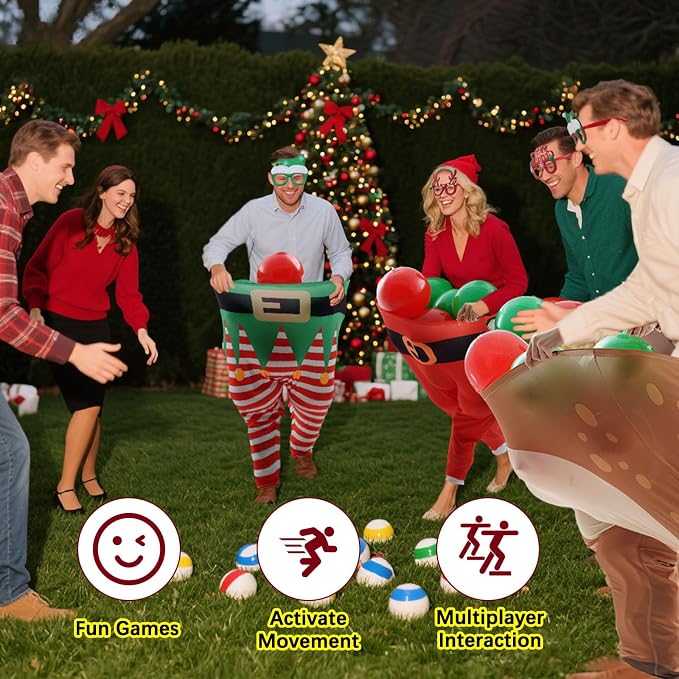 21 Pcs Christmas Granny Pants Outdoor Game, 4 Giant Granny Funny Pants with 1 Pump 12 Bouncy Balls & 4 Christmas Glasses, Holiday Tossing Game for Adults Family Yard Party