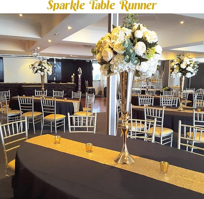 6 Pack Sequin Table Runner 12" x 108" Sparkle Table Runner Sequin Runners for Baby Bridal Shower Wedding Birthday Party Table Decor (Gold)