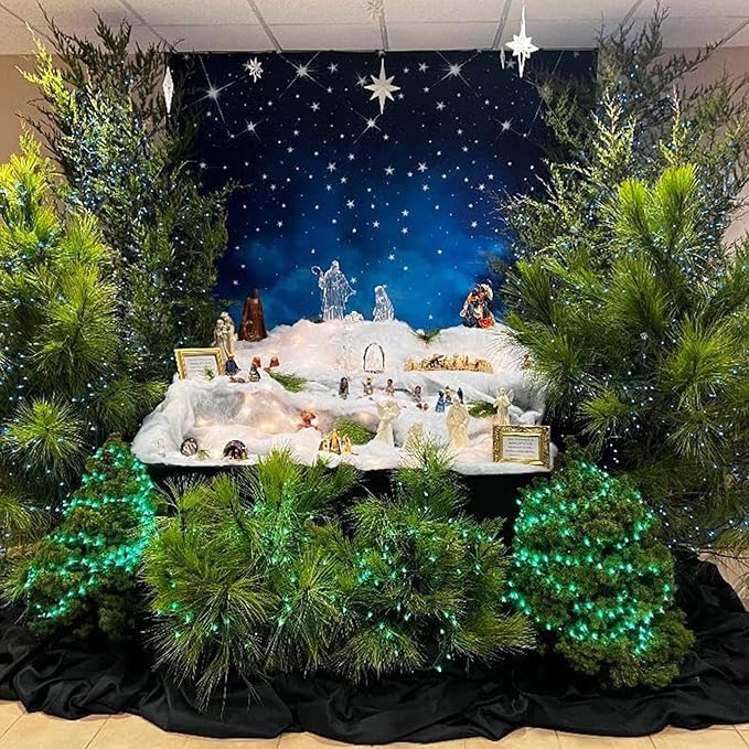 Renaiss Twinkle Twinkle Little Star Backdrop Fabric 7x5ft Blue Starry Sky Nativity Display Photography Background for Kids Birthday Party Baby Shower Decorations Photo Booth Prop