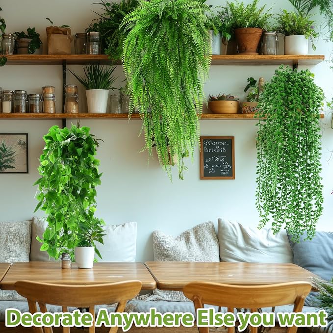 Daifunli 36 Pcs Artificial Hanging Plants Fake Hanging Ferns Plastic Fake Plants for Wall Room Garden Garland Indoor Outdoor Decor No Basket (Boston,Eucalyptus,Ivy Vine,String of Pearls)