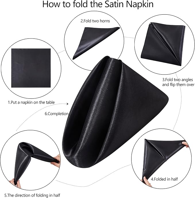 100 Pack Square Satin Dinner Napkins, 20x20 Inches Silky Soft Smooth Table Cloth Napkins for Restaurant Weddings Banquet Party Decoration, Black