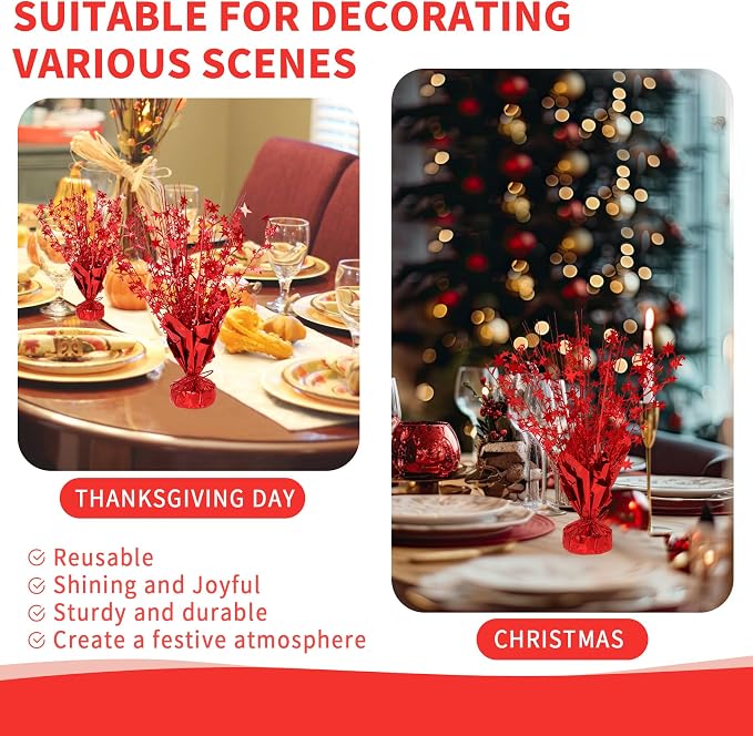 12 Pack Metallic Foil Spary Centerpieces for Tables, Red Centerpieces for Tables Decorations, Star Brust Table Centerpieces for Birthday Graduation Wedding Baby Shower Party