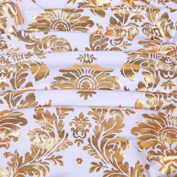 Pack of 6 Dining Chair Covers Bronzing Gold Flower Print Removable Washable Spandex Stretch Decorative Chair Slipcovers Set for Party Wedding Home Decorations - Gold+White