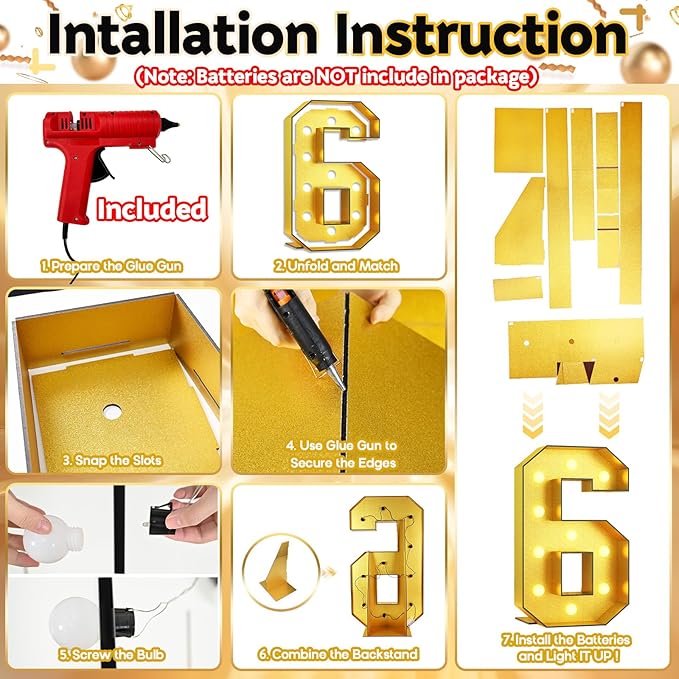 Light Up Numbers 26, Marquee Light Up Numbers Gold 4FT, Large Led Number Lights for 4th Birthday, 4 Feet Tall DIY Frame Pre-cut Foam Board Kit for Birthday Graduation New Year Party Decorations