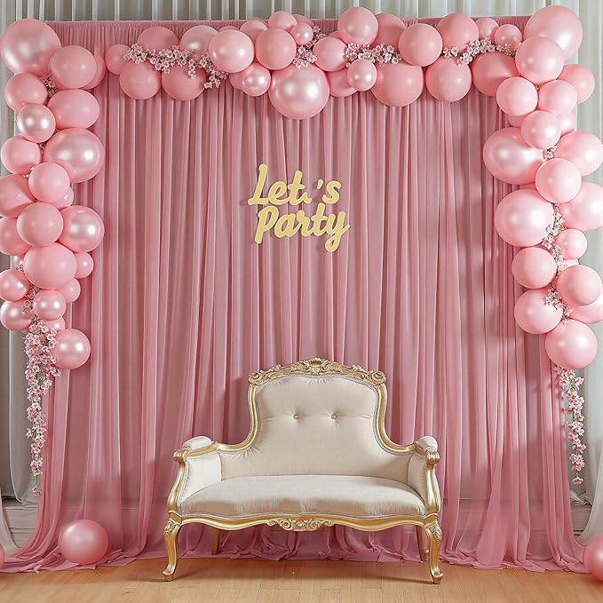 10ft x 10ft Dusty Rose Backdrop Curtains, Wrinkle-Free Sheer Chiffon Fabric Photo Backdrop Drapes for Wedding Arch Party Ceremony Stage Photography Birthday Decorations
