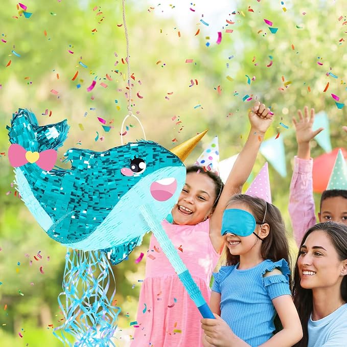 WERNNSAI Narwhal Piñata - Girl Narwhal Party Piñata Game Whale Ocean Themed Party Decor for Kids Under the Sea Classroom Decorations Summer Season Baby Shower Favors