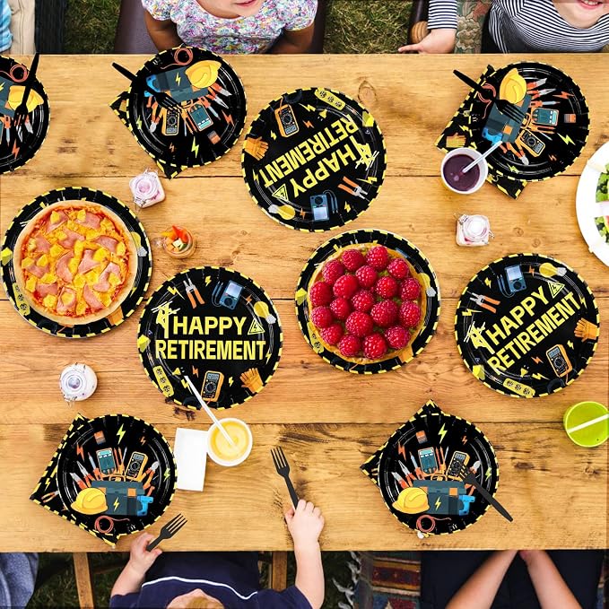 96Pcs Electrician Retirement Graduation Party Decorations Electrician Lineman Plates and Napkins Lineman Tools Decoration for Man Congrats Grad Construction Builder Carpentry Party Supplies Serves 24