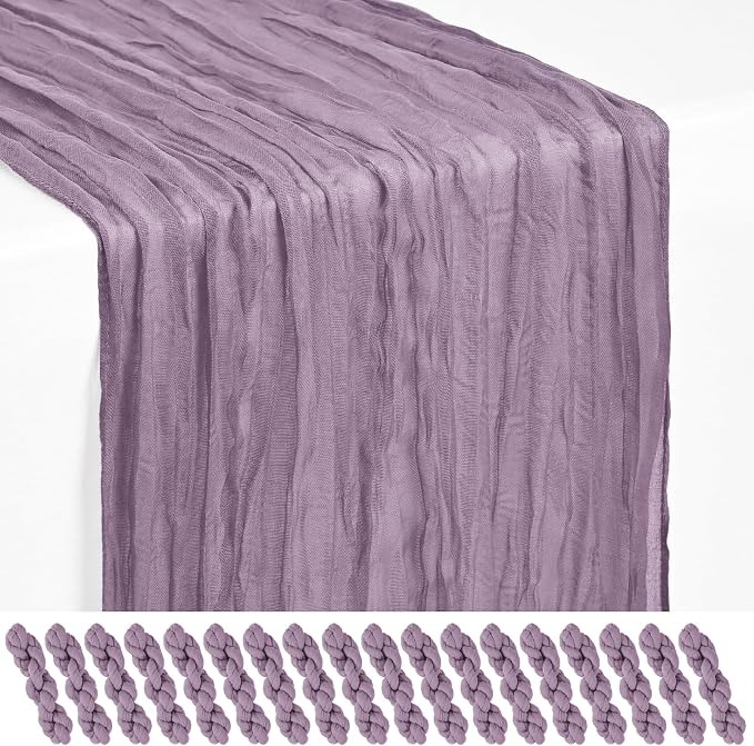 18 Pack Purple Cheesecloth Table Runner 17 x 108 inch Boho Gauze Table Runner Rustic Sheer Cheese Cloth Table Decorations for Wedding Party Baby Bridal Shower Birthday Holiday Home