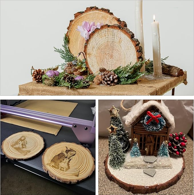 15 PCS Unfinished Wood Slices for Centerpieces, 6.3-7 Inch Natural Wood Slices with Tree Bark Pine and Wood Rounds Discs for DIY Crafts, Centerpieces, Art & Decor