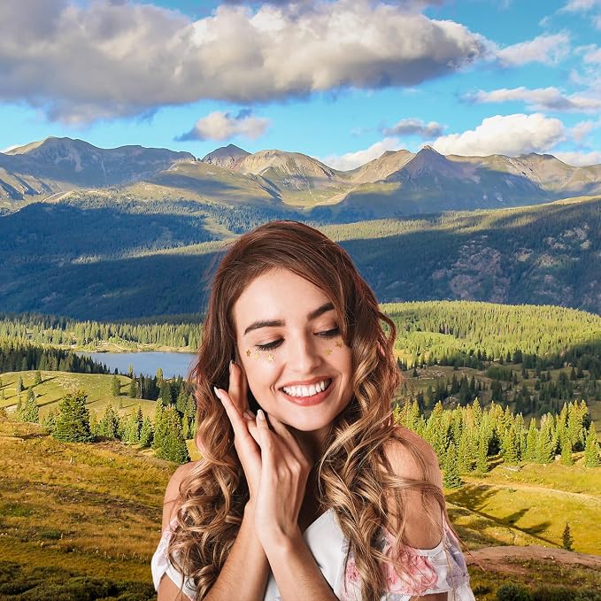 Mountains Lake Backdrop Pine Trees Forest Natural Landscape Photography Background Outdoor Hiking Camping Backdrop Cloudy Blue Sky Background Photo Portraits Video Studio Photo Booth Props 12x8ft
