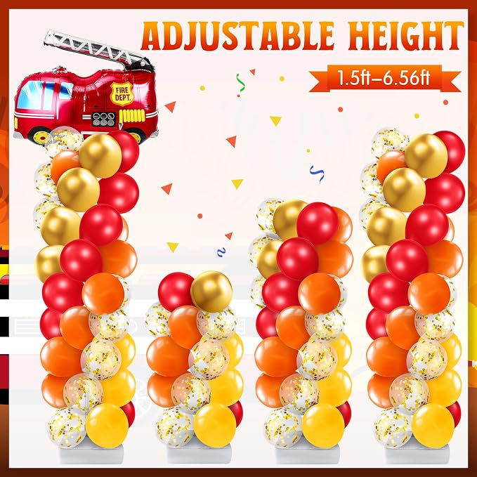 Kasyat 2 Set Fire Truck Party Balloon Column Stand Kit with 2 Fire Truck and 100 Latex Balloons, fire Truck Party Supplies for Wedding Baby Shower Birthday Party