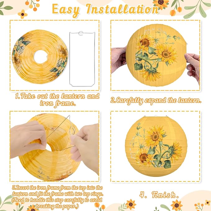 13PCS Sunflower Decor Paper Lanterns Pom Poms Summer Hanging Decor for Home Garden Indoor Outdoor