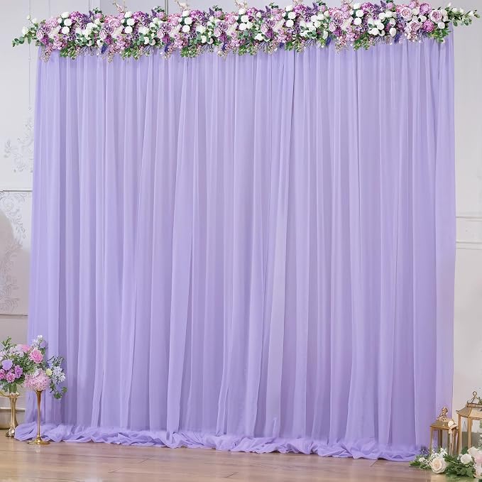 10x10ft Purple Tulle Backdrop Curtain for Parites, Sheer Backdrop Curtains for Wedding Baby Shower Birthday Party Photo Shoot Decorations
