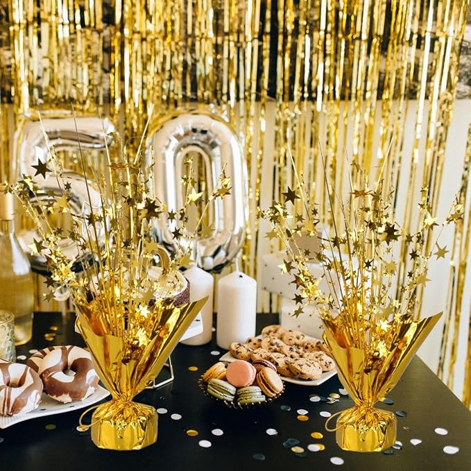 6 Pack Metallic Foil Spray Centerpiece Star Table Decoration Burst Table Centerpieces for Birthday Wedding Anniversary Graduation Holiday Party Supplies Decor, Gold