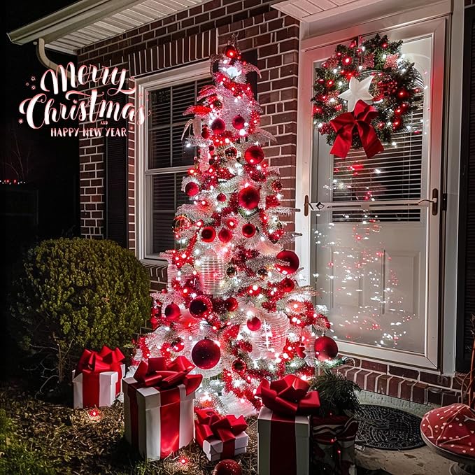 JMEXSUSS 2 Pack Solar String Lights Outdoor Waterproof, Total 400 LED 151FT Solar Christmas Lights Outdoor, 8 Modes Christmas Light for Outside Patio Yard Tree Decorations, Red and White
